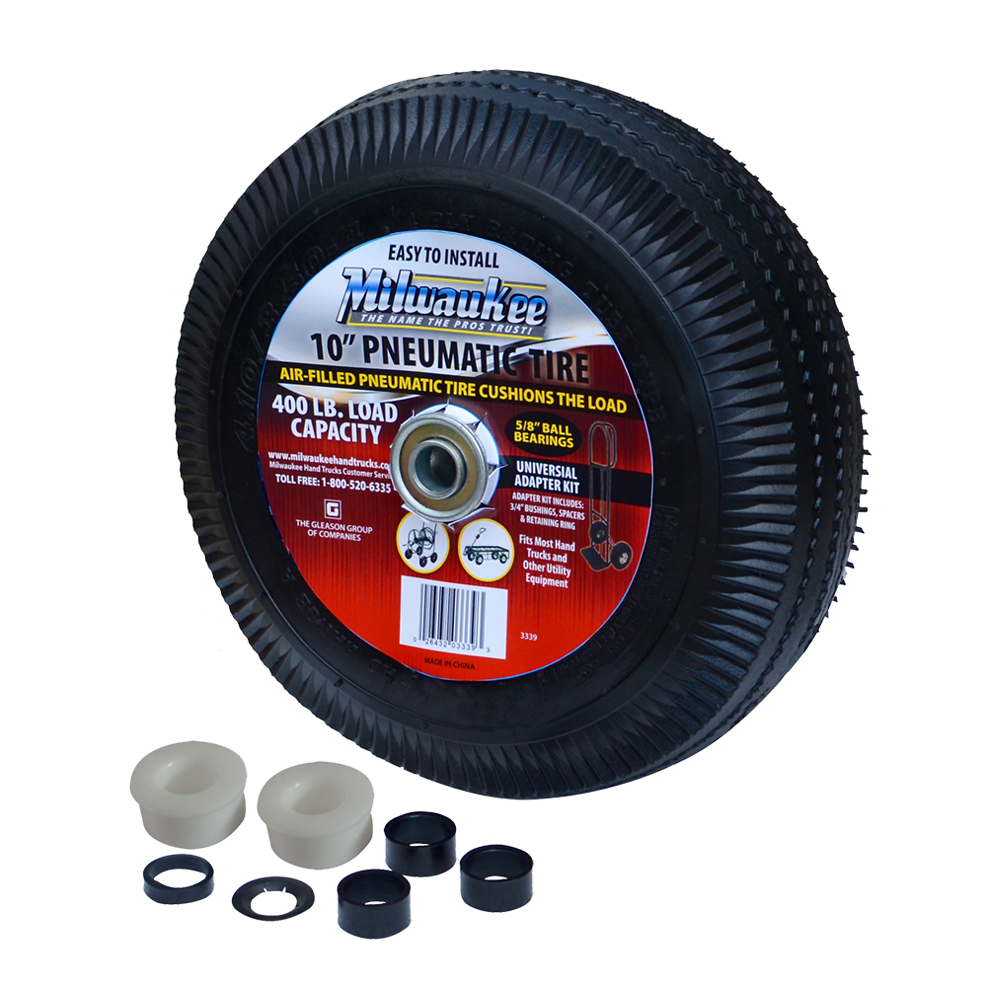 Milwaukee Hand Trucks Pneumatic Wheel — 10in., 400-Lb. Capacity, Welded Steel Hub, Model# DC3339